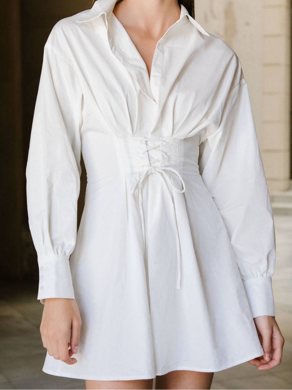Bershka shirt dress size XS white tie front long sleeve